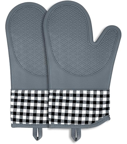 Gants de cuisine résistants à la chaleur, 2 maniques, antidérapants en silicone, l'intérieur en coton, beiges Gants de cuisine résistants à la chaleur, 2 maniques, antidérapants en silicone, l'intérieur en coton, beiges