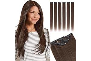 Elailite Hair Extensions Clip In Real Human Hair Remy Single Clip Brown Double Weft 6 Pcs Seamless Highlights Hairpieces Straight - #02 Dark Brown - 10 Inch 31g