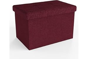 INTIRILIFE Pouf pieghevole 49x30x30 cm in ROSSO CILIEGIA - Cubo sedile con vano portaoggetti e rivestimento in tessuto con cavità - Cubo sedile contenitore poggiapiedi contenitore pouf pettorale
