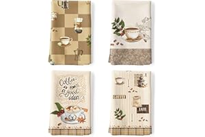 Arquiel Ręczniki kuchenne Zestaw 4 bawełnianych naczyń, ręczniki kuchenne 100% bawełna z wieszakiem bardzo chłonne ręczniki barowe 48 x 70CM Kawa