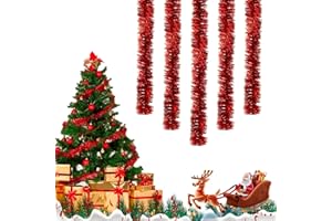 BIBITI Espumillón rojo para árbol de Navidad, guirnalda decorativa de árbol de Navidad, guirnalda roja, decoración navideña, cadena pesada de estaniol, guirnalda de Navidad, para exterior (rojo)