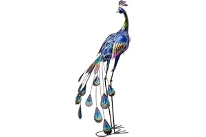 TERESA'S COLLECTIONS Garden Ornaments Outdoor for Garden Gifts, 35inch Large Standing Metal Peacock Garden Statues Sculptures, Garden Decor for Garden Decorations Yard Porch Patio Lawn