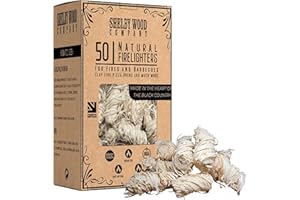 SHELBY WOOD COMPANY Natural Wood Firelighters 50 Eco Wax Coated Wood Wool Flame Fire Starters For Indoor/Outdoor Fires, BBQ's, Log Burners, Pizza Ovens, Charcoal, Easy to Light, Long Burning,Clean & Odourless (50)