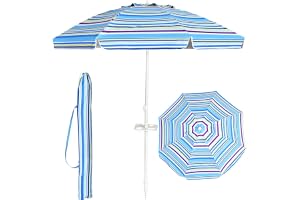 KOMFOTTEU 200 cm strandparasoll med mugghållare, hopfällbart parasoll med bärväska, runt parasoll, 30° justerbar från två sid