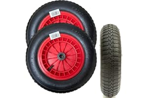 Y HOMEWARE Yorkshire Homeware 14" Pneumatic 3.50-8 Wheelbarrow Wheel Pneumatic Sack Truck Trolley Wheel Puncture Proof Tyre Complete for Garden Trolley Barrow Trailer Truck Red & Black (2)