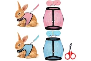 KIJUH Pettorina Regolabile per Conigli，2 pezzi Imbracatura Morbida a Rete Confortevole Imbracatura per Coniglio con Elastico Guinzaglio per piccoli animali conigli criceti gatti passeggiate all'aperto (L)
