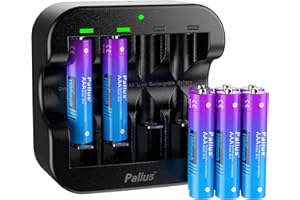 PALLUS Rechargeable AAA 1.5V Batteries, High Capacity 1100mWh, Triple A Rechargeable 2H Fast Charge, with 4-Slot Charger, 1600 Cycles, Low self-discharge for Remote Controls, Toys, Cameras (8 Pack)