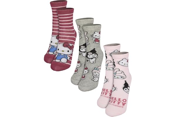 Hello Kitty Strumpor för flickor – vänner, barnstrumpor, sneakers, strumpor, rosa/grå (3-pack)