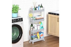 SOLEJAZZ Carrito de Almacenamiento de 4 Niveles, Deslizante, Delgado, con Ruedas, Organizador de estantería de Almacenamiento móvil para Cocina, baño, lavandería, Dormitorio, Lugares Estrechos,