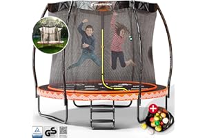 Sportstech Trampolín exterior con aspersor de agua 360° + colchoneta de salto | cama elástica de jardín novedad | juguete completo hasta 120 kg + red de seguridad | Ø 244/305 cm para niños | HTX500