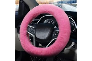 Pahajim Fluffy Steering Wheel Covers, Soft Furry Car Anti-skid Plush Steering Wheel Cover Warm Wool Universal 36-39cm Winter Car Decoration for Women and Men (Pink)