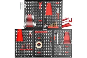 TecTake® Panneau Mural Perforé Porte outils mural Lot de 5 Panneaux 200 x 2 x 60 cm 43 pcs Crochet & Supports, Extensible Système de rangement Outillage & visserie