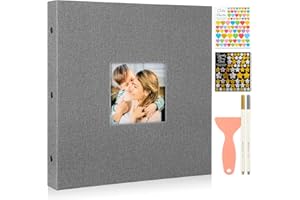 Benjia Album Fotos Autoadhesivo, Grande Album de Fotos Adhesivo con Pegatinas Metálicas para Bolígrafos 10x15 11x15 13x18 (Gris, Grande 40 hojas / 80 páginas)