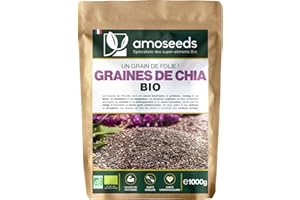 AMOSEEDS Graines de Chia Bio 1KG | Sources de Protéines, Oméga 3, Fibres | Salvia Hispanica | Qualité Supérieure