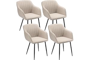 Goeurvant Set di 4 Sedie Sala da Pranzo Beige con Braccioli Sedia Imbottite per Cucina Moderna in Poliestere con Gambe in Metallo