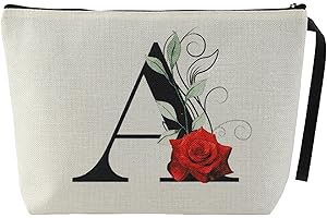 Blisswave Neceser Mujer, Neceser Maquillaje Personalizado con Nombre de la A a la Z, Cremallera Metálica, Diseño De Impresión Exquisito, Forrado, Regalos Personalizados (Beige)