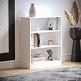 Vida Designs Cambridge 3 Tier Low Bookcase, White Wooden Shelving Display Storage Unit Office Living Room Furniture