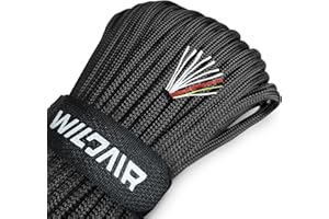 WILDAIR Paracord Survival Paracord Parachute Fire Cord Survival Ropes 4-in-1 100Ft 5/32" Diameter U.S. Military Type III with Integrated Fishing Line, Fire-Starter Tinder