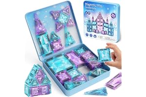burgkidz Magnetiska byggstenar, reseleksak för flickor, 42 st, isprinsessa, magnetiska plattor i metallask, 60 minuters ro, 3