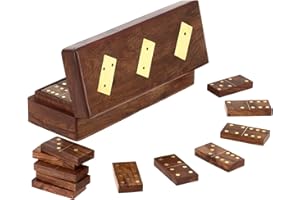 Ajuny Domino Spielset aus Holz mit Messingeinlage Klassische Aufbewahrungsbox Handgefertigtes Domino Spiel für Kinder Erwachsene Familie Spiele für Drinnen und Draußen, 8x3 Zoll