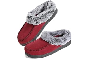 ULTRAIDEAS Women's Cozy Memory Foam Moccasin Suede Slippers with Fuzzy Plush Faux Fur Lining, Ladies' Slip on House Shoes with Indoor Outdoor Anti-Skid Rubber Sole