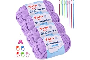 BUOKKON 200g Light Purple Easy Yarn, Crochet Yarn for Beginner with Easy-to-See Stitches, Chunky Cotton-Nylon Blend Yarn, Crochet Yarn Thick for Crocheting Knitting Making