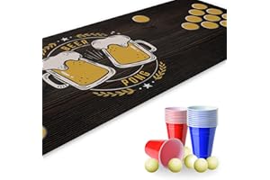 YOUNIKAT Set per beer pong, 180 x 60 cm, tappetino da gioco con boccale di birra, con 22 bicchieri da festa e 6 palline da ping pong, gioco da bere, giochi per feste e compleanno, riutilizzabile e lavabile,