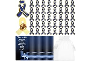KKLOLAI 40 Sets Ribbon Pins Bulk Memorial Ribbon in Forever in Our Hearts Ribbons Metal Brooch Pin Badge Memorial Cards Organza Bags Funeral Mourning Event Bereavement Remembrance Service