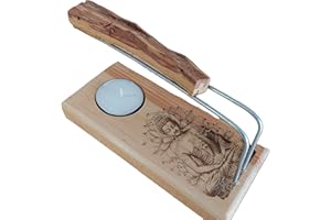 YA-DECOREGALOS Quemador de Incienso de Madera con Diseño Zen, Soporte para Palo Santo, Incluye Vela de Té y Varillas Metálicas, con cajita de Regalo