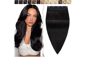 16"(40cm) SEGO Extensiones de Clip de Pelo Natural Una Pieza GRUESA [#1B Negro Natural] 100% Remy Cabello Humano Liso Postizos Human Hair (80g)