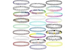 Chutoral 24Pcs Choker Necklace Set, Stretch Elastic Choker Necklace Multi-Color Gothic Rubber Tattoo Lace Choker Chain Necklace Bracelet Jewelry Kit for Girls Lady and Women