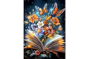 NEWENMO DIY Livres et Fleurs Diamond Painting Adulte,Papillons Peinture Diamant Kit,Bricolage Diamant Painting Kit Complet,Diamond Point de Croix Cristal Painting,pour Maison Décoration 30x40cm