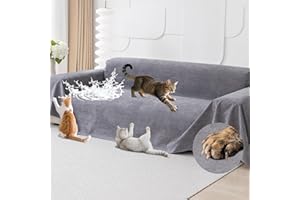 Loiion Protection Canapé Chat, Anti Griffe Chat Canapé, Protege Canape Impermeable, Couvre Canapé 3 Places, Sofa Cover Antidérapante, Couvre Canapé pour Chiens Chats Animaux, Gris, 340x180cm