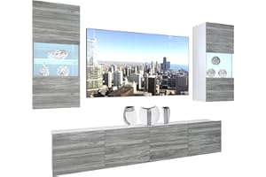 ‎B BELINI GROUP BELINI Wohnwand Vollausstattung Wohnzimmer-Set Moderne Schrankwand mit LED-Beleuchtung Anbauwand TV-Schrank Glamour Holz