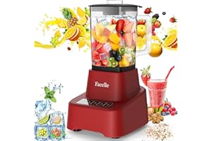 Facelle Frullatore Elettrico per Cucina, Frullatore in Vetro da 1,6L per Frullati e Frappè, con touchscreen 3+P Velocità, Spazzola per la Pulizia e Lama in Acciaio Inox Removibile - Rosso