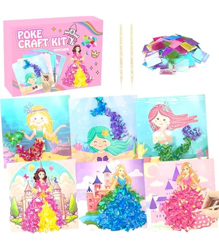 Poke Art and Crafts kit voor kinderen, doe-het-zelf 8 magische prinsessen & 6 accessoires, mooie prinses spel speelgoed voor meisje 6-8 8-12, geschenken voor jongens en meisjes leeftijd 6 7 8 9 10 11