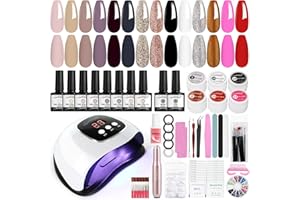 SPTHTHHPY Smalto Semipermanente Per Unghie Kit in 8+6 Coloris Gel 48W LED Lampada UV Nail Dryer Soak Off Topcoat Basecoat Fresa Unghie Elettrica Nail Tips Kit Unghie Completo