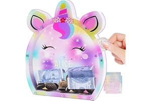 Beinou Tirelire Compteuse Pièces Voyage Licorne Tirelire Billet Transparente Acrylique Décoratives avec des Lettres Personnalisées Cadeau d'enfants