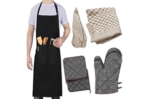 LEFUNDA® Kochschürze Wasserdicht Schürze mit 3 Taschen Verstellbare Grillschürze mit langen Bändern Küchenschürze für Männer Damen Küche Restaurant Café
