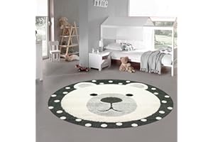 Teppich-Traum Tappeto Cameretta Bambino Asilo Nido da Gioco Playmat 3d pelo alto e basso Motivo Orso crema grigio nero 120 cm rotondo