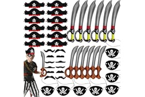 Moltby 48 Pezzi Gadget Compleanno Pirati Bambini - Pirata Gonfiabili Giocattolo Cappello da Pirata Benda Sull'occhio Barba Festa dei Pirati per Carnevale Halloween