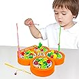VGRASSP Musical Fish Catching Game Toy Set with 4 Rotating Fish Ponds On Board | Includes 32 Fishes and 4 Magnetic Fishing Poles | 1-4 Players Game | Durable Gift for Kids - Multicolor