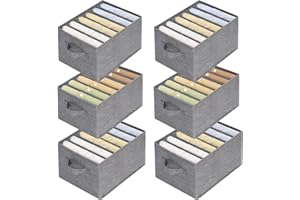 Lannvan Lot de 6 Rangement Vêtement pour Jeans, Organisateur de Tiroir Vêtement avec Compartiments, Boîte de Rangement Pliable et Lavable avec Poignées pour T-shirts, Leggings, Jeans, Pantalons