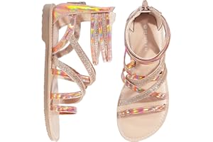 FUPPIA Girls Flat Sandals Princess Open Toe Strappy Sandals Zipper Gladiator Flats Sandal with Adjustable Strap Summer Flat Shoes