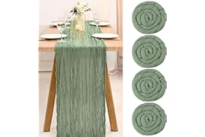 Teruntrue 4 Pack Cheesecloth Table Decoration - Sage Green, Rustic Gauze Table Runner, 300cm