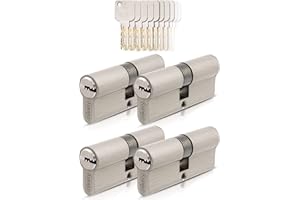 GERCAR Pro - Juego de 4 cilindros de bloqueo (30/30, cierre simultáneo, 4 cilindros de perfil, incluye 20 llaves, 60 mm, 60 mm, 30, latón mate)