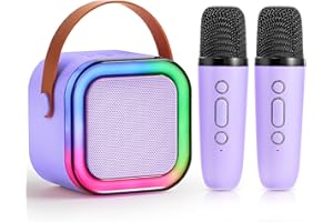 SYNCFUN Mini Karaoke Machine 2 Microphones For Kids And Adults, Bluetooth Speaker With Led Lights Karaoke Set With 2 Wireless Mics,Karaoke Machine Kids Toys,Gifts For Girls Age 5 6 7 8 9 10(Purple)