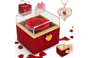 auvstar Rose Eternelle,Rose Eternel avec Collier Femme,Coffret Saint Valentin,Fleur Eternelle,Coffret Cadeau Femme avec des Boutons,Cadeau Saint Valentin Femme,Cadeau Fete des Grand Mere (RR)