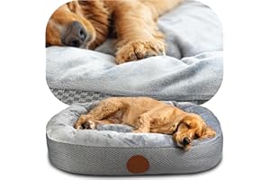 Elite Paws® UK: Luxury Orthopaedic Style Dog Bed - Dual-Layer Foam Base With Plush Cushion Top, Bolstered Sides for Head, Neck & Joint Support, Plus Zip-Off Washable Fleece Cover (Light Grey/Grey, L)