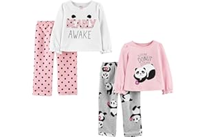 Simple Joys by Carter's Set Pigiama (Maglia in Cotone e Pantaloni in Pile), 4 Pezzi Bambine e Ragazze